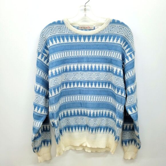 Vintage Northern Isles Knitted Crew Neck Abstract Winter Pull Over Sweater - Picture 1 of 12